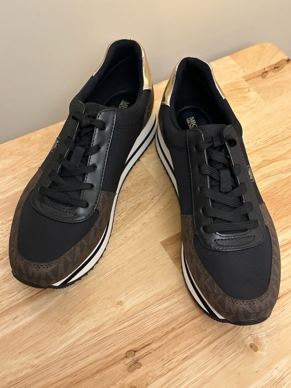 Michael Kors Black, Brown & Gold Platform Sneakers - Picture 7 of 12